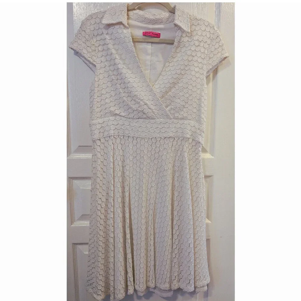 Vintage Betsey Johnson Dress - Cream - Eylet/Lace - Collared - Picture 4 of 8